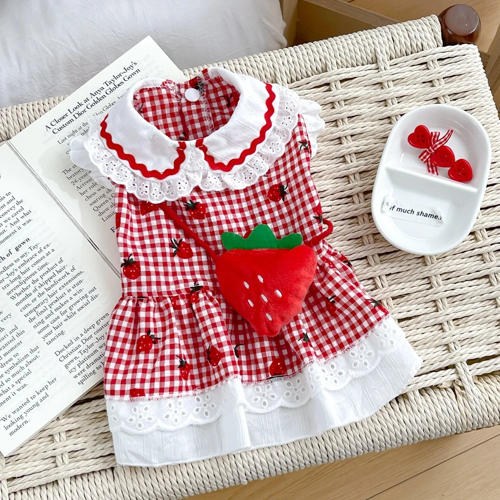 Strawberry Plaid Dog Dress
