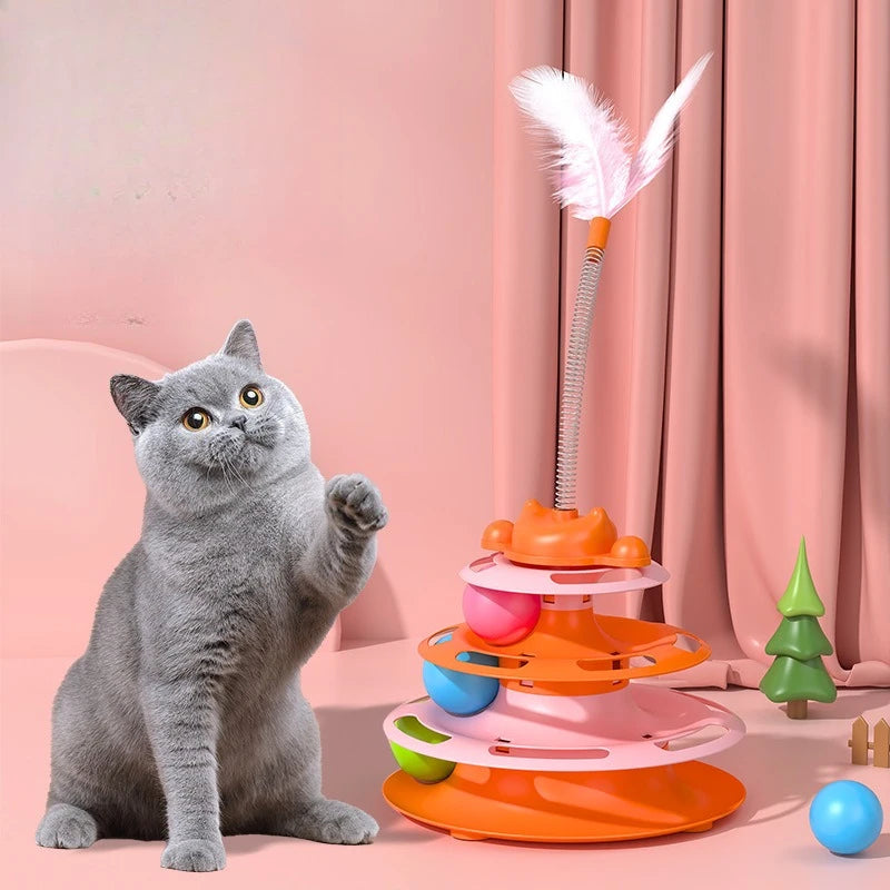 4-Layer Interactive Feather Cat Turntable