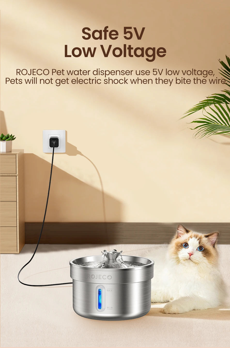 ROJECO Stainless Steel Pet Drinking Fountain
