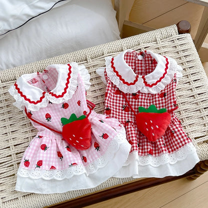 Strawberry Plaid Dog Dress