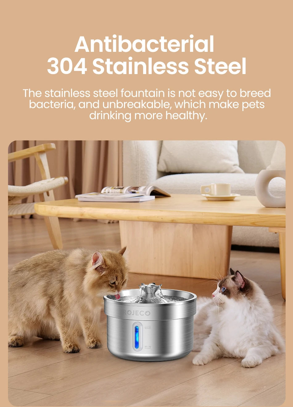 ROJECO Stainless Steel Pet Drinking Fountain