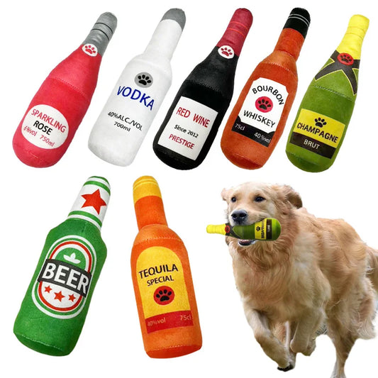 Funny Plush Beer Bottle Dog Toy