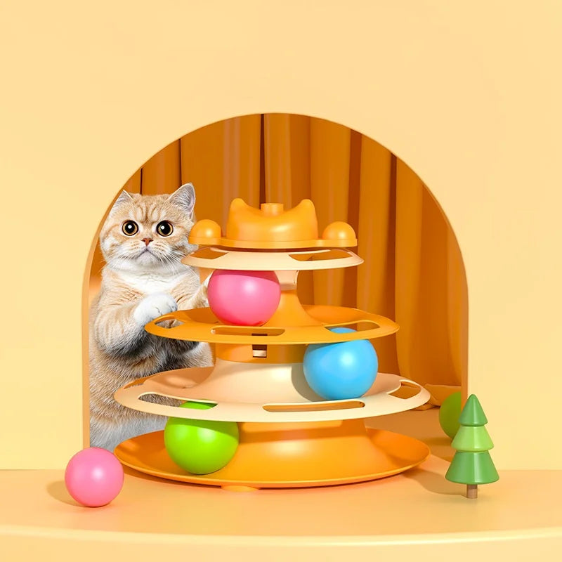 4-Layer Interactive Feather Cat Turntable