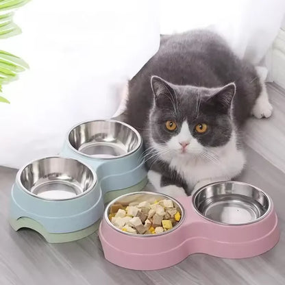 Double Pet Bowls Dog Food Water Feeder