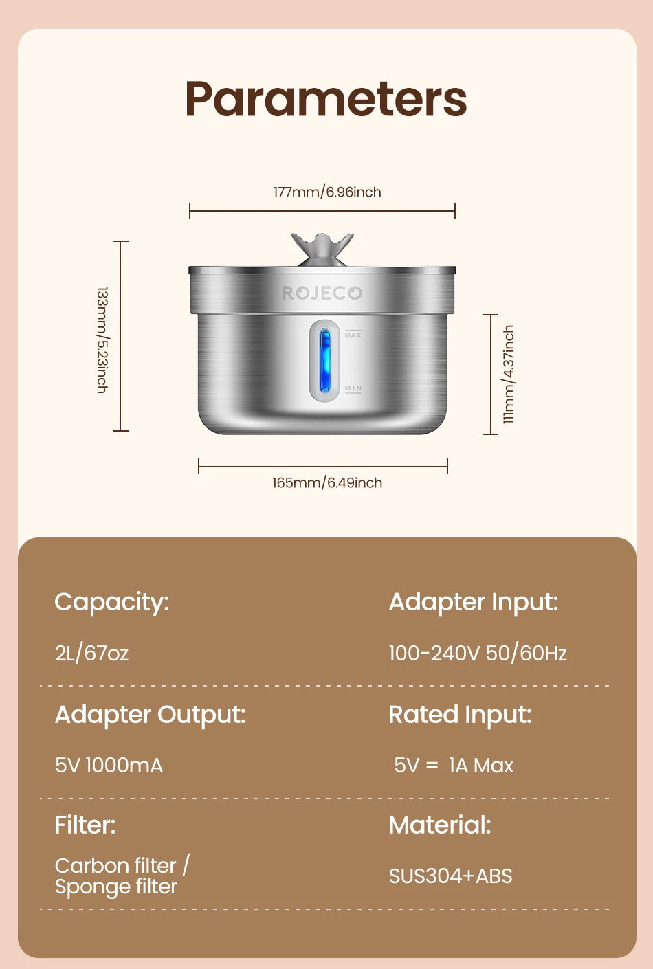ROJECO Stainless Steel Pet Drinking Fountain