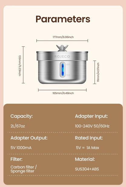 ROJECO Stainless Steel Pet Drinking Fountain