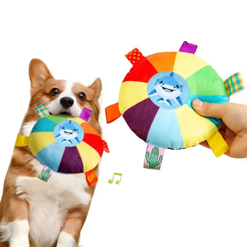 Funny Rainbow Plush Flying Saucer Dog Toy