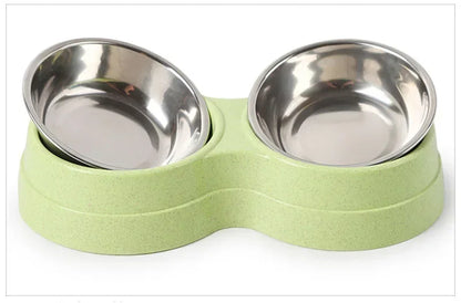 Double Pet Bowls Dog Food Water Feeder