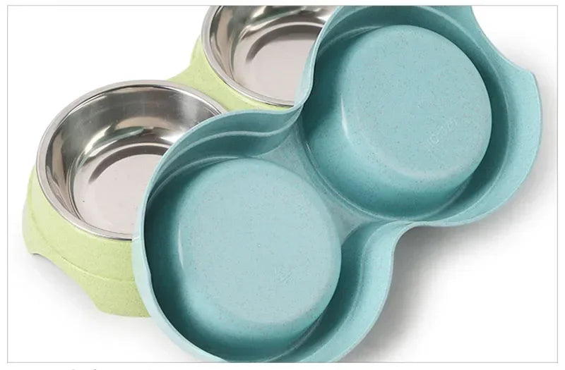 Double Pet Bowls Dog Food Water Feeder
