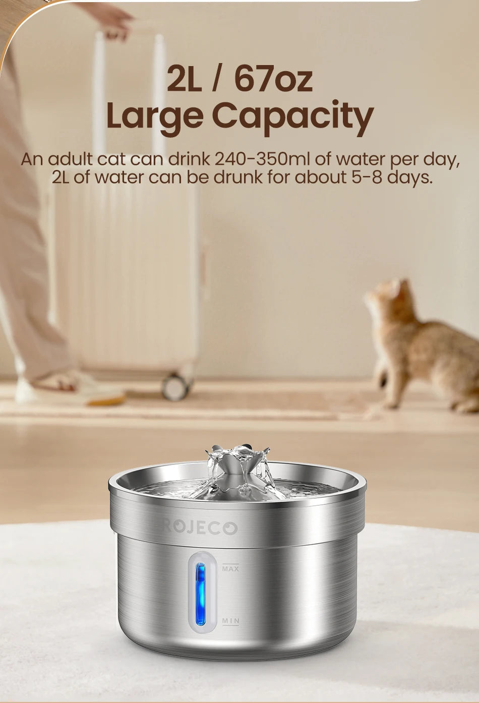 ROJECO Stainless Steel Pet Drinking Fountain