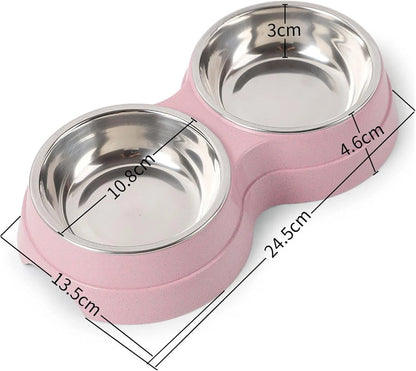Double Pet Bowls Dog Food Water Feeder