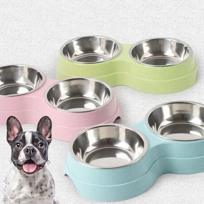 Double Pet Bowls Dog Food Water Feeder