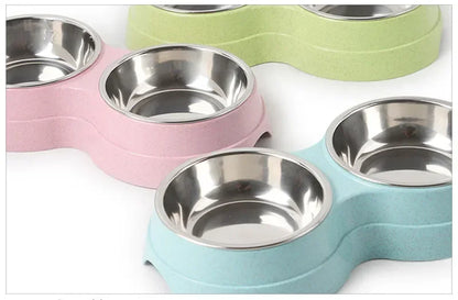 Double Pet Bowls Dog Food Water Feeder
